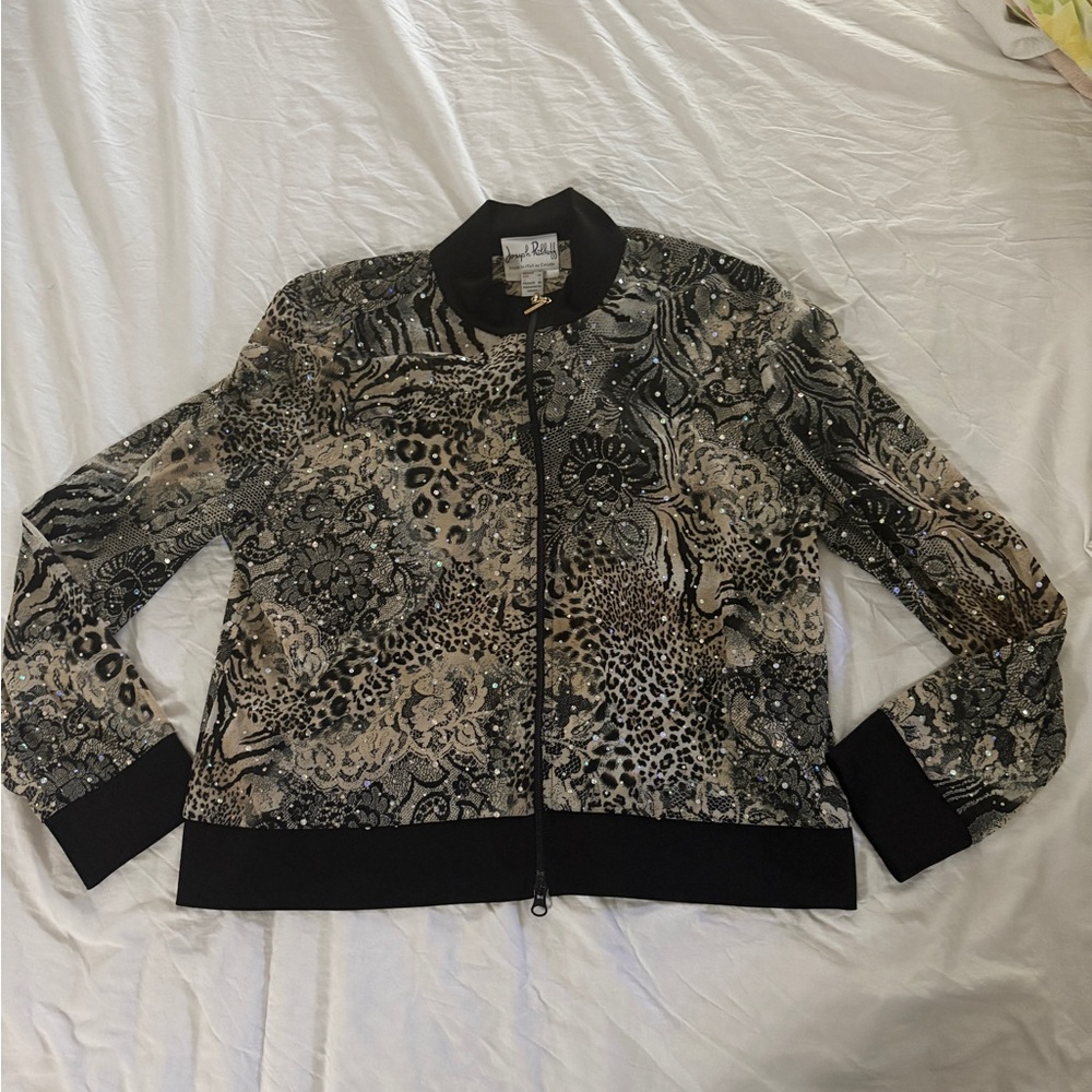 Vintage Joseph Ribkoff 2 Piece Mesh Lace/Leopard Zip up Set